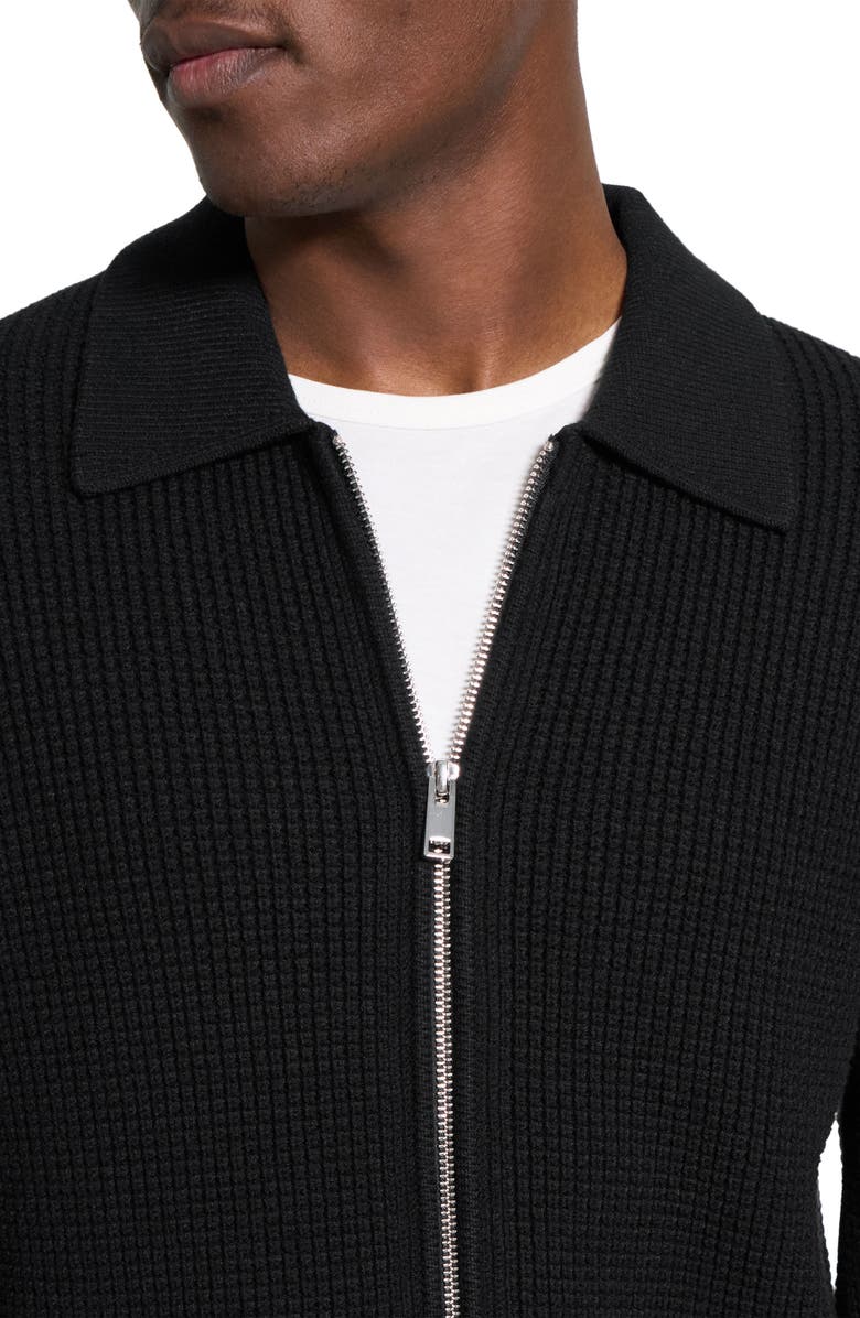 Theory Gary Waffle Knit Zip Cardigan, Alternate, color, Black - 001
