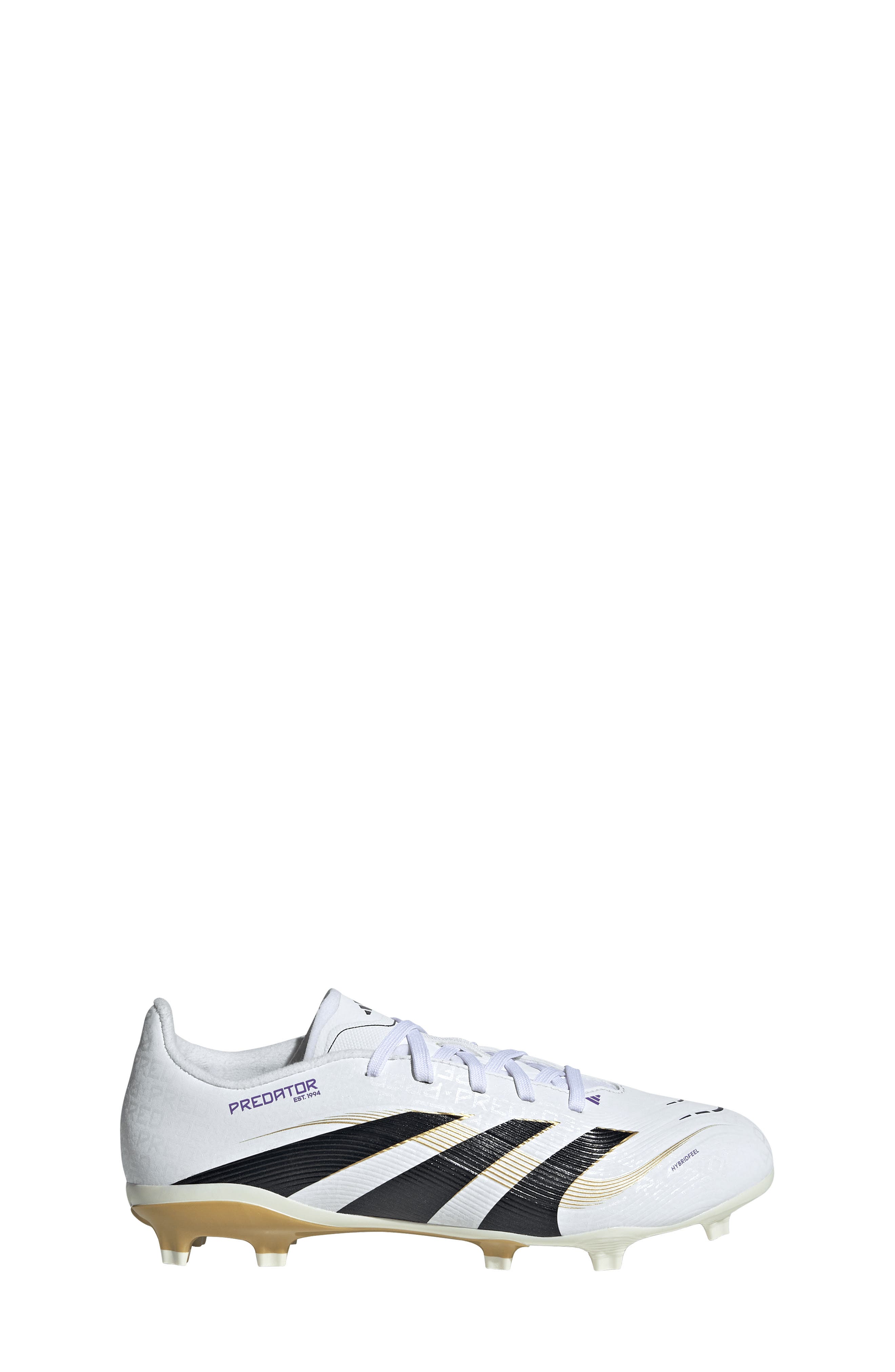 adidas Kids' Predator Club Firm/Multiground Soccer Cleat, Alternate, color, White/ Black/ Gold Metallic