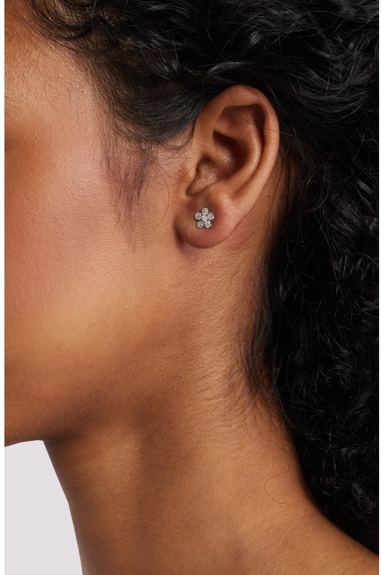 Diamond Pavé Flower Stud Earrings, Alternate, color, SILVER
