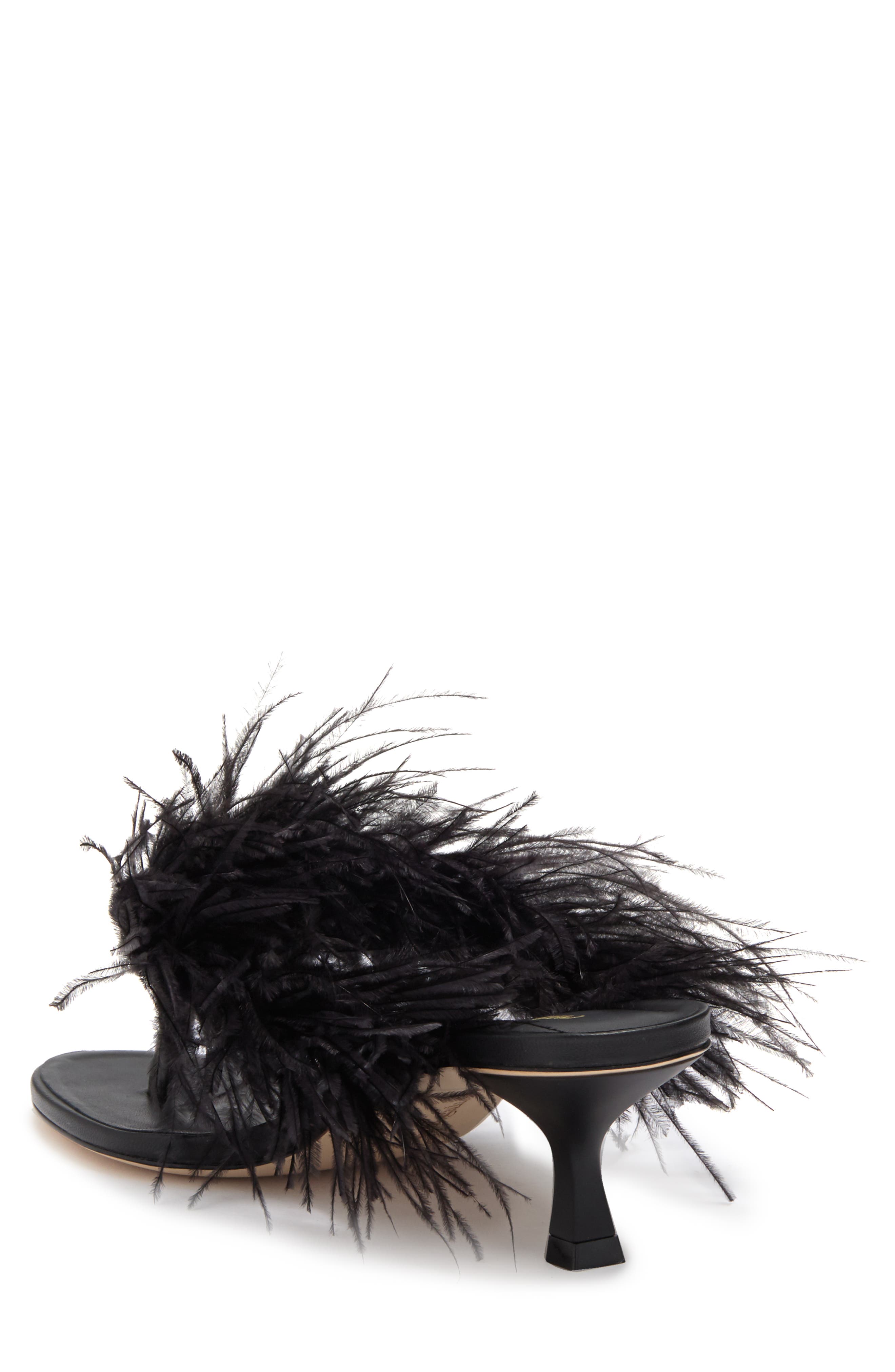 Cult Gaia Myra Ostrich Feather Embellished Slide Sandal, Alternate, color, 