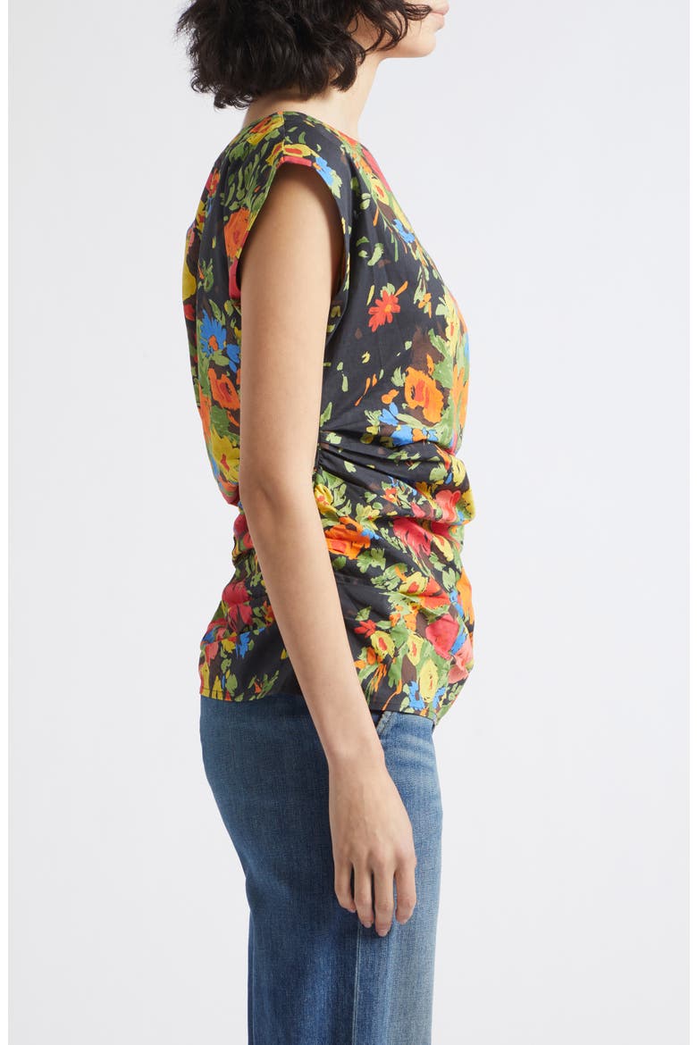 Nara Floral Off the Shoulder Cotton Top, Alternate, color, BLACK/ PERSIMMON