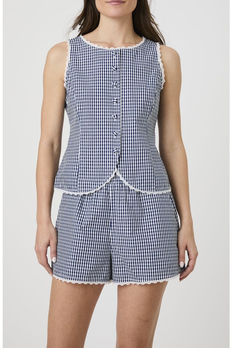 Lace Trim Gingham Vest, Main, color, NAVY/ WHITE GINGHAM