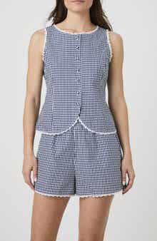 French Connection Lace Trim Gingham Vest