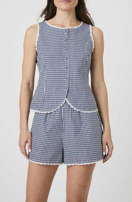 French Connection Lace Trim Gingham Vest
