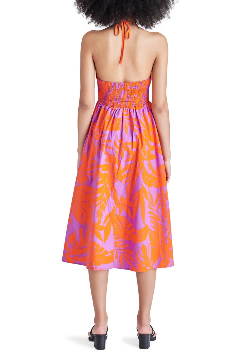 Steve Madden Denise Palm Print Halter Midi Dress, Alternate, color, 