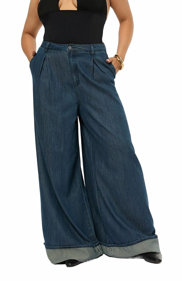 WeWoreWhat Pleated Wide Leg Jean, Alternate, color, Mid Wash