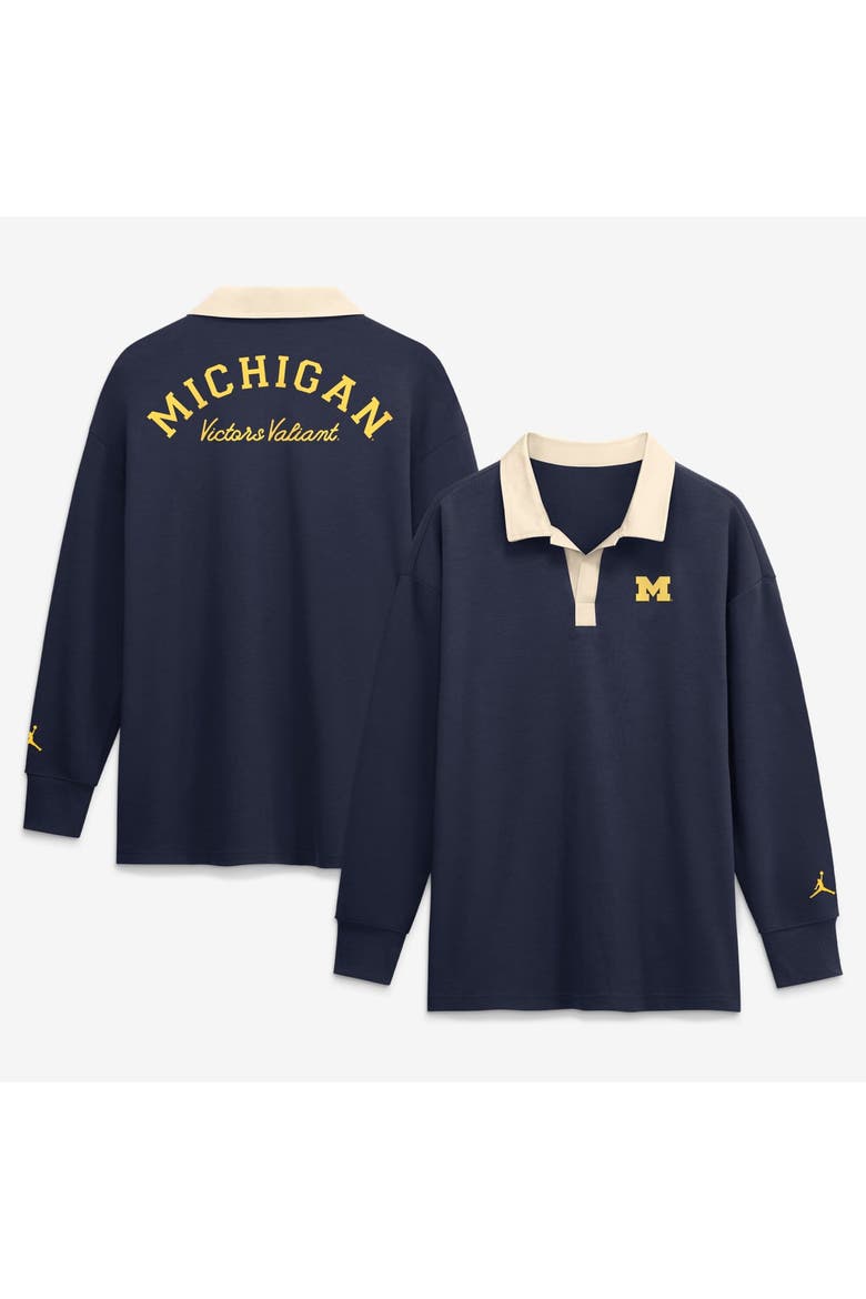 Women's Nike Navy Michigan Wolverines Oversized Essential Dri-FIT Long Sleeve V-Neck Polo, Main, color, Navy