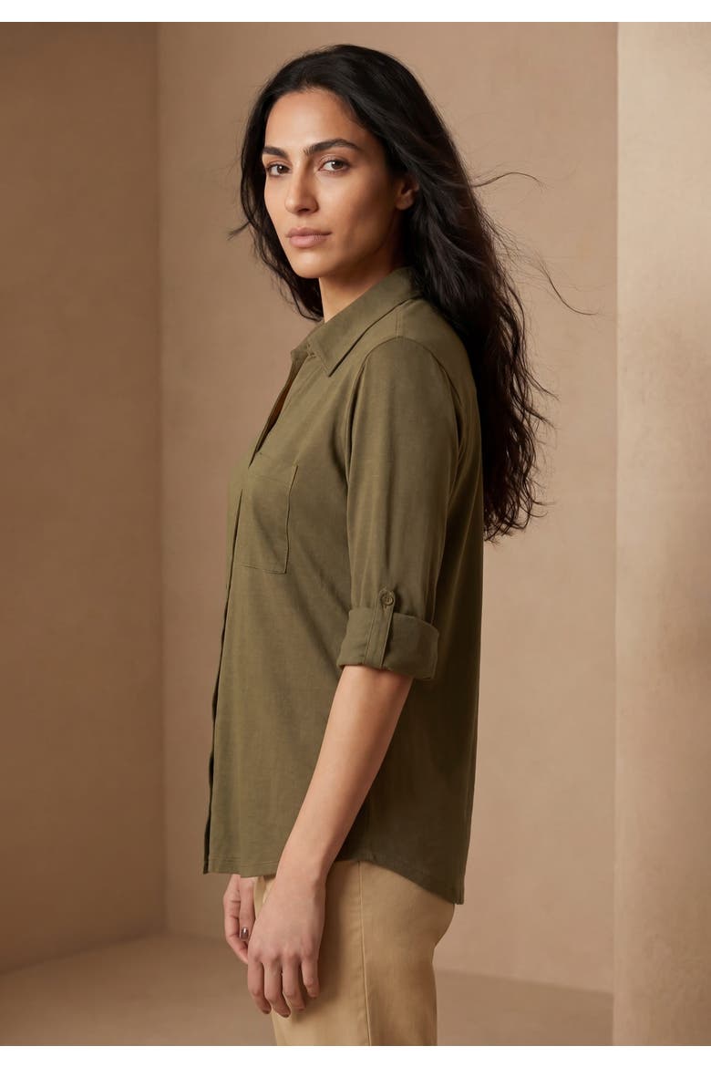 Collar Roll Tab Top, Alternate, color, DARK OLIVE GREEN
