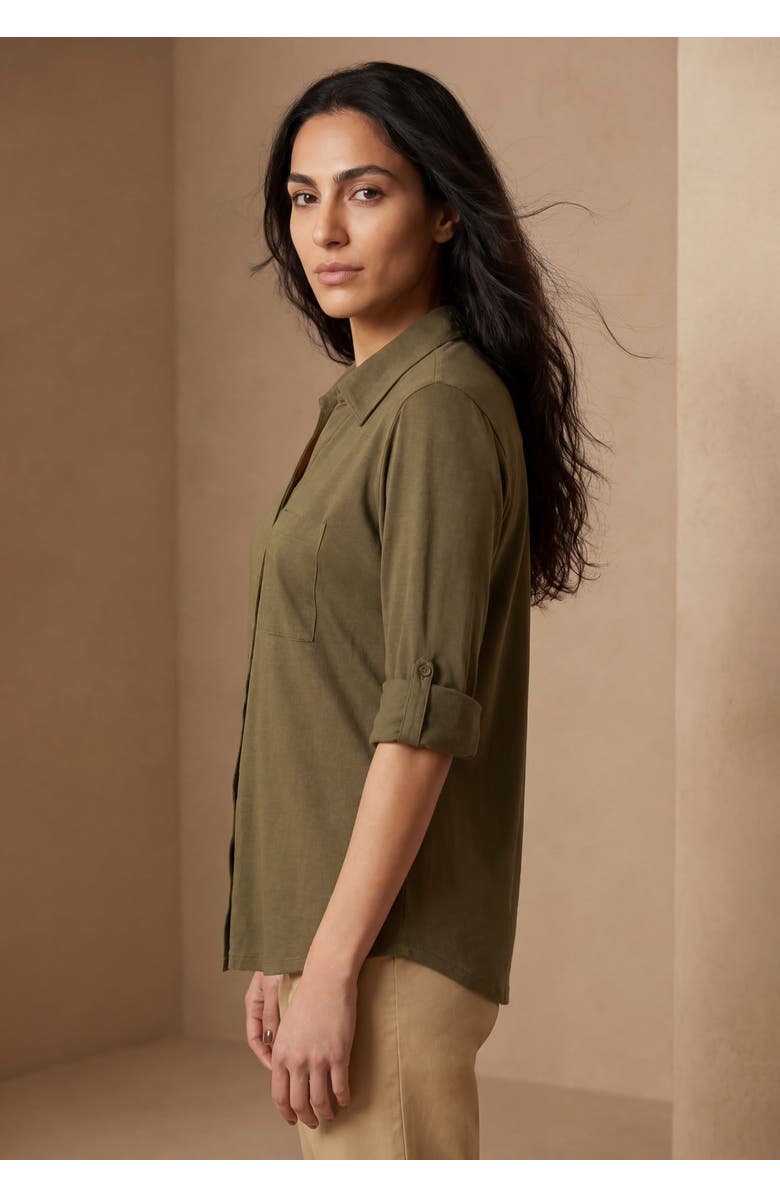 Jessica London Collar Roll Tab Top, Alternate, color, Dark Olive Green