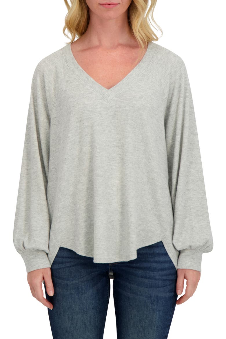 V-Neck High-Low Pullover, Main, color, LIGHT HEATHER GREY