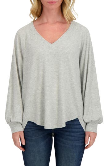Lucky Brand V-neck High-low Pullover In Gray