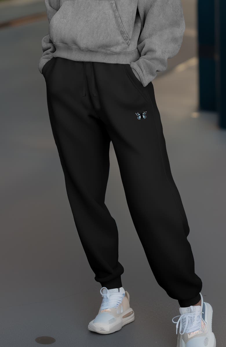 Dalix Womens Butterfly Midweight Fleece Jogger Pant, Alternate, color, Black