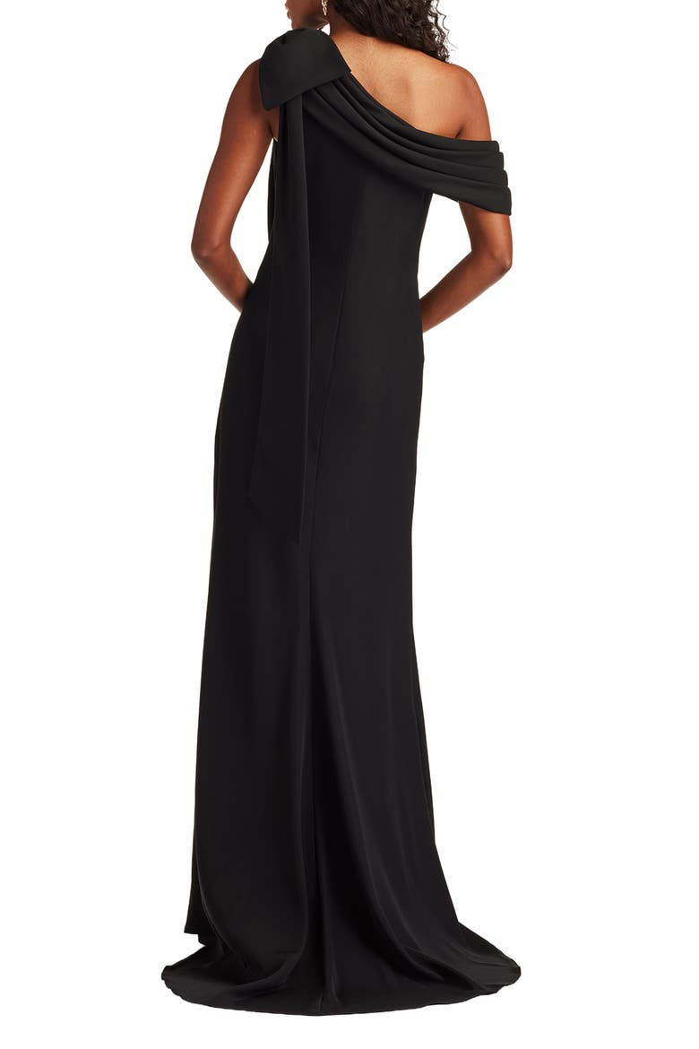 One-Shoulder Crepe Column Gown, Alternate, color, BLACK
