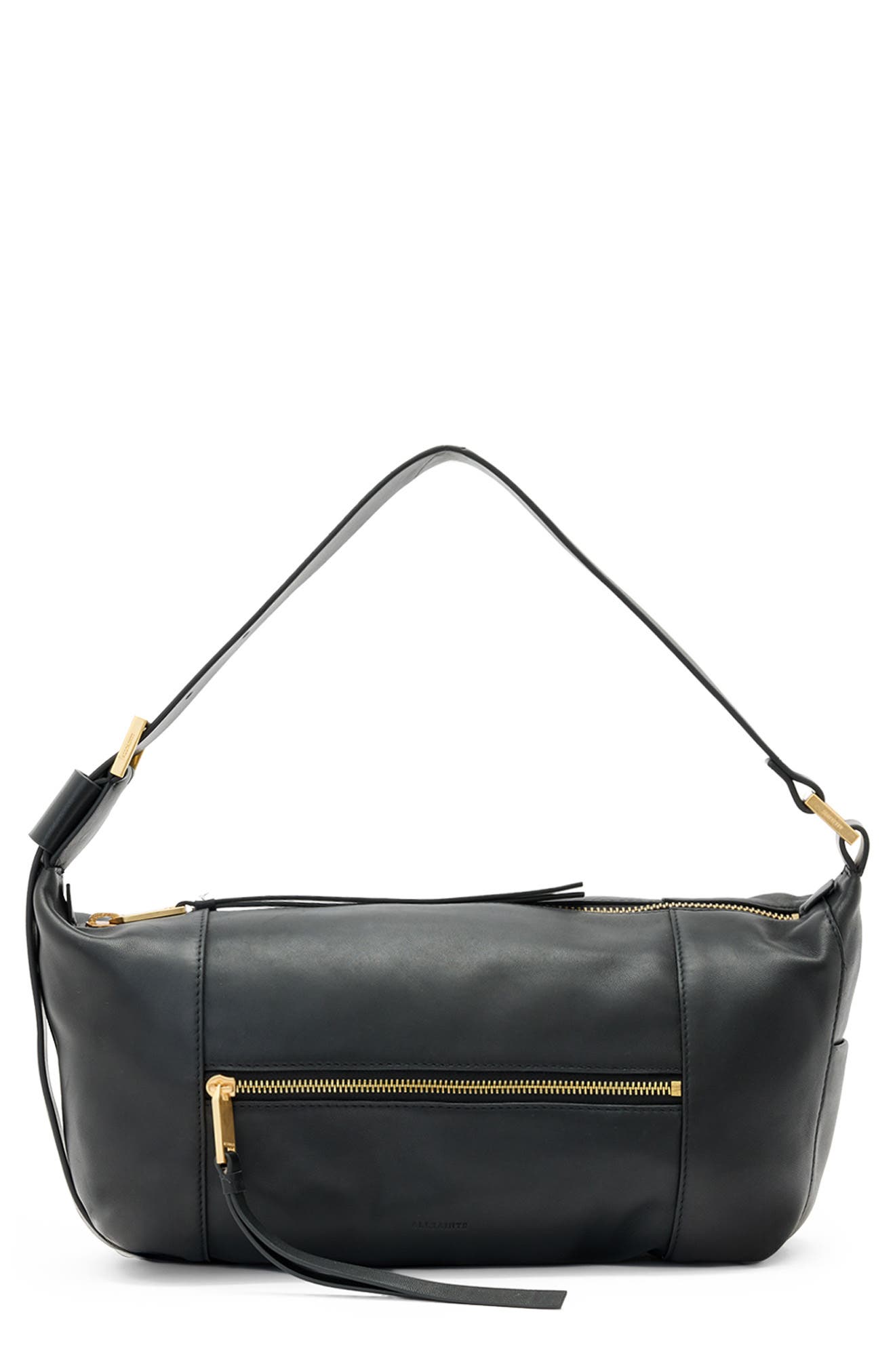 AllSaints Vega Leather Shoulder Bag, Main, color, Black