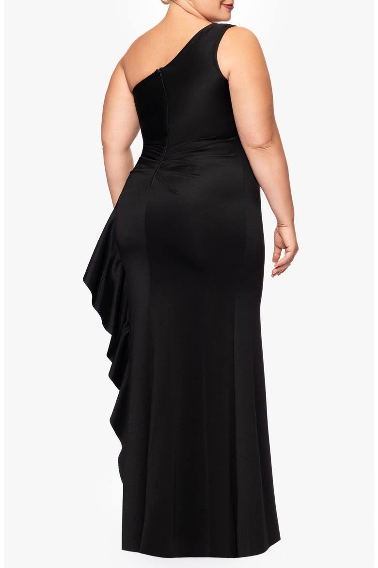 One-Shoulder Ruffle Scuba Knit Gown, Alternate, color, BLACK