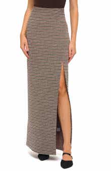 Ookie & Lala Houndstooth Front Slit Maxi Skirt