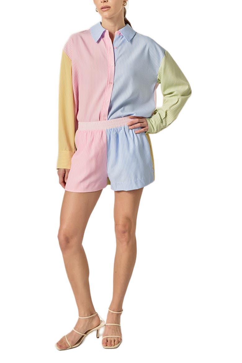 Colorblock Stripe Oversize Button-Up Shirt, Alternate, color, MULTI