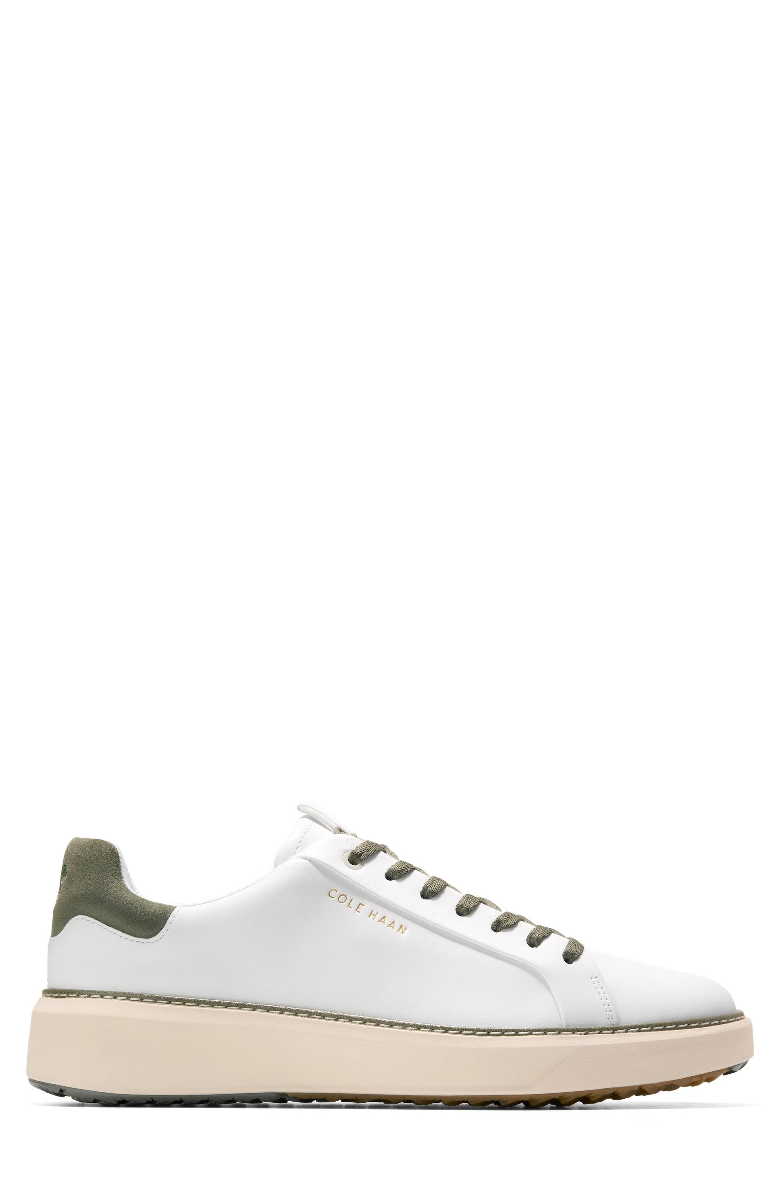 Cole Haan GrandPro Topspin Waterproof Golf Shoe, Alternate, color, White / Dusty Olive Suede