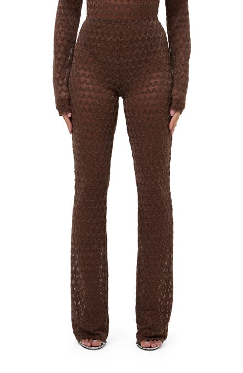 Naked Wardrobe Flocked Velvet Mesh Bootcut Pants In Brown