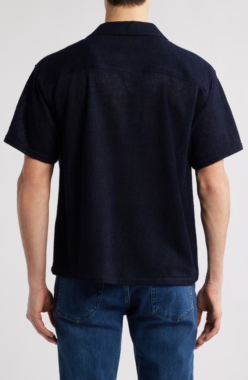 Frame Wool Blend Terry Button-up Shirt In Dark Navy