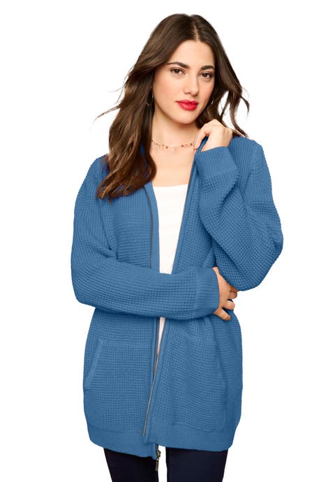 Plus Size Waffle Knit Zip-Front Relaxed Hoodie