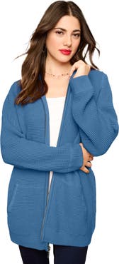 Roaman's Plus Size Waffle Knit Zip-Front Relaxed Hoodie