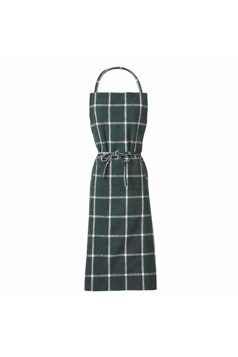 Classic Check Slub Bib Apron Large Pocket Waist Tie Dark Green, Main, color, Green