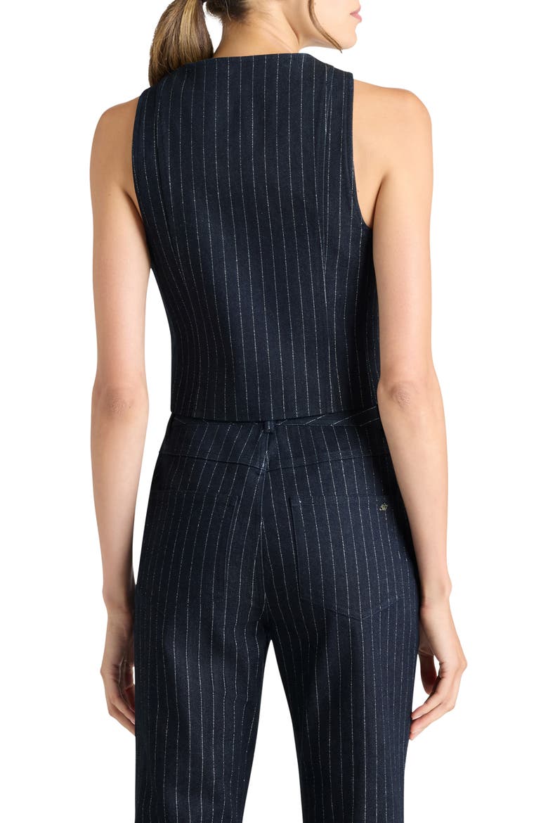 Ander Metallic Pinstripe Denim Vest, Alternate, color, INDIGO/ SILVER