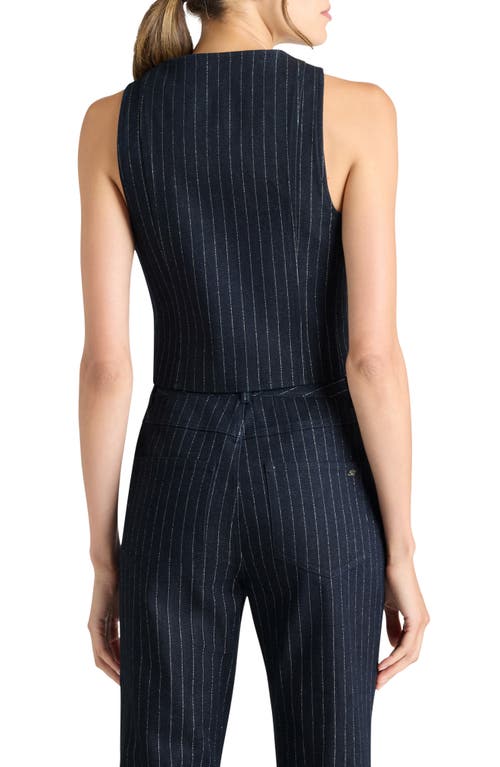 Cinq À Sept Ander Metallic Pinstripe Denim Vest In Blue