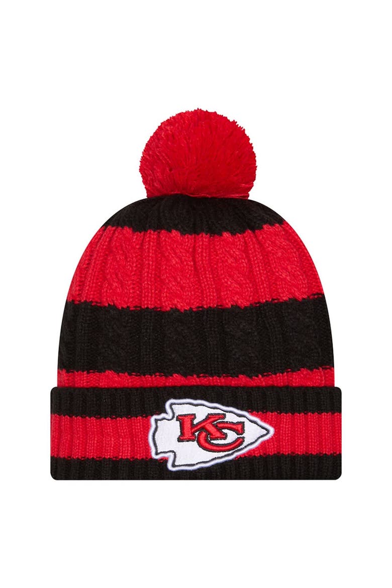 Women's New Era Red Kansas City Chiefs Braided Cuffed Knit Hat with Pom, Main, color, Red