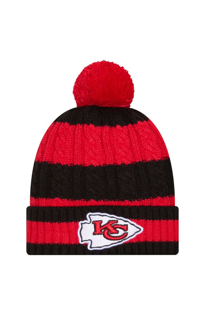 New Era Women's New Era Red Kansas City Chiefs Braided Cuffed Knit Hat with Pom, Main, color, Red