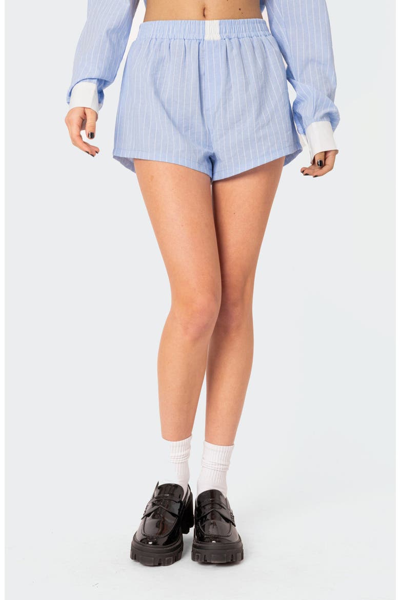Lea Pinstripe Cotton Blend Boxer Shorts, Main, color, LIGHT-BLUE