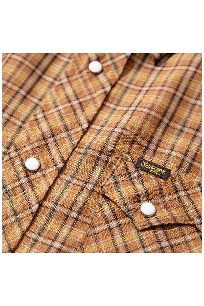Sawtoof Plaid Short Sleeve Snap-Up Western Shirt, Alternate, color, GOLD MINI CHECK PLAID