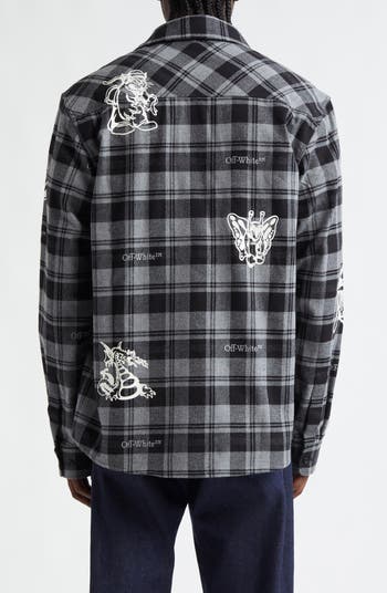 Off-White Character Check Cotton Flannel Button-Up Shirt