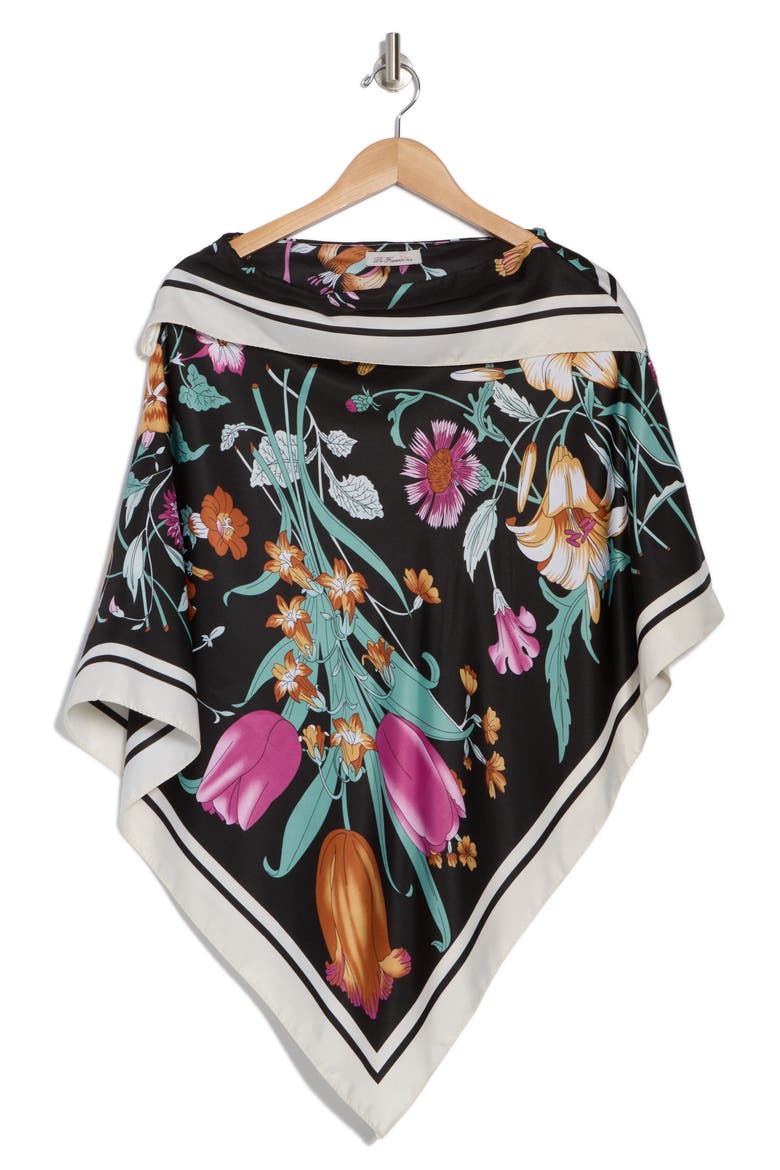 Floral Print Poncho, Alternate, color, BLACK
