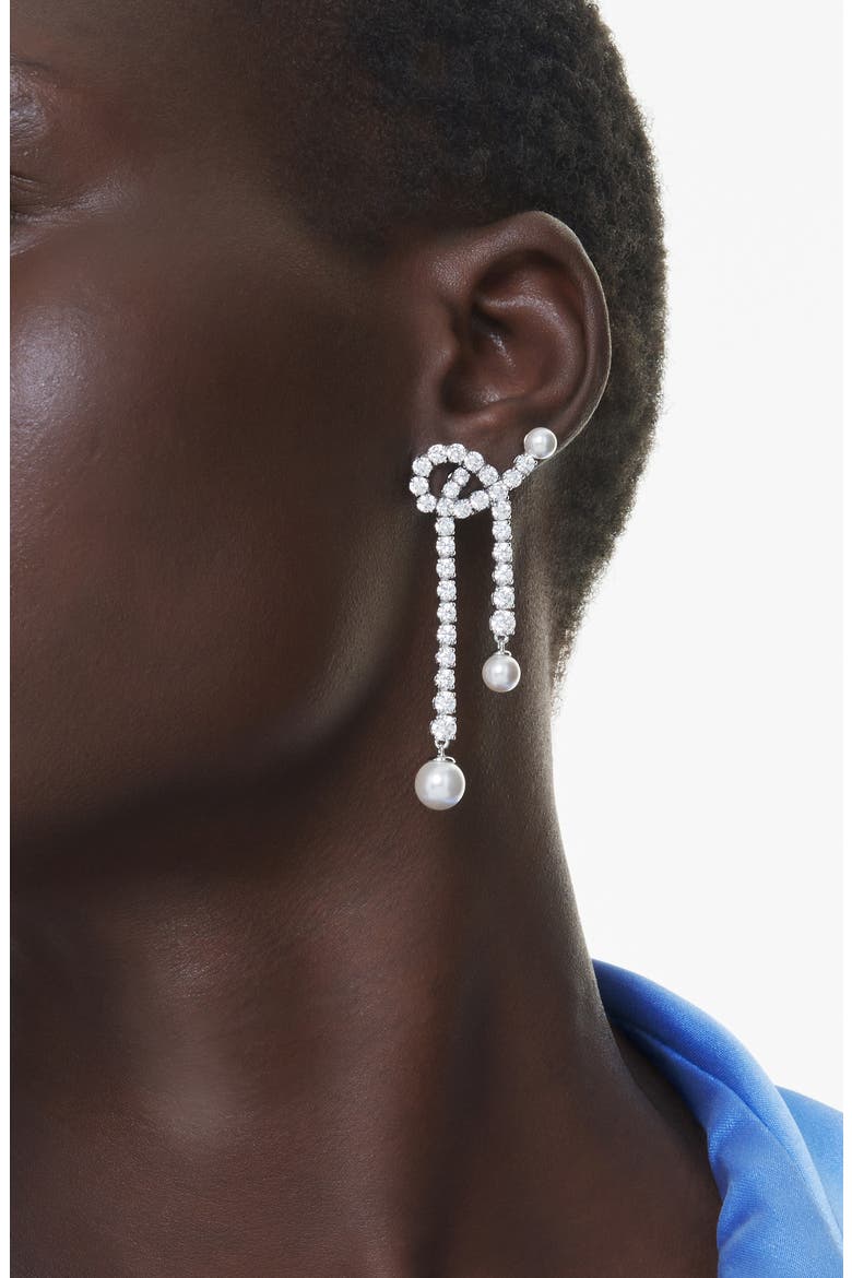 Matrix Imitation Pearl & Crystal Drop Earrings, Alternate, color, SILVER