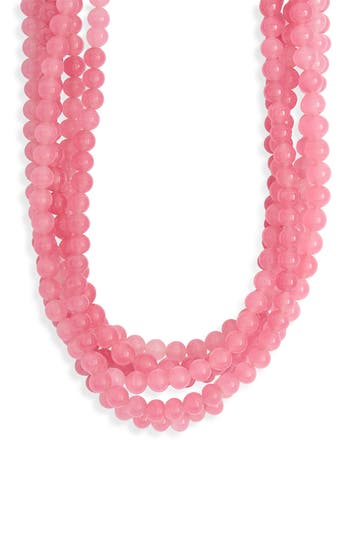 Kenneth Jay Lane Rose Quartz Beaded Multistrand Necklace In Pink