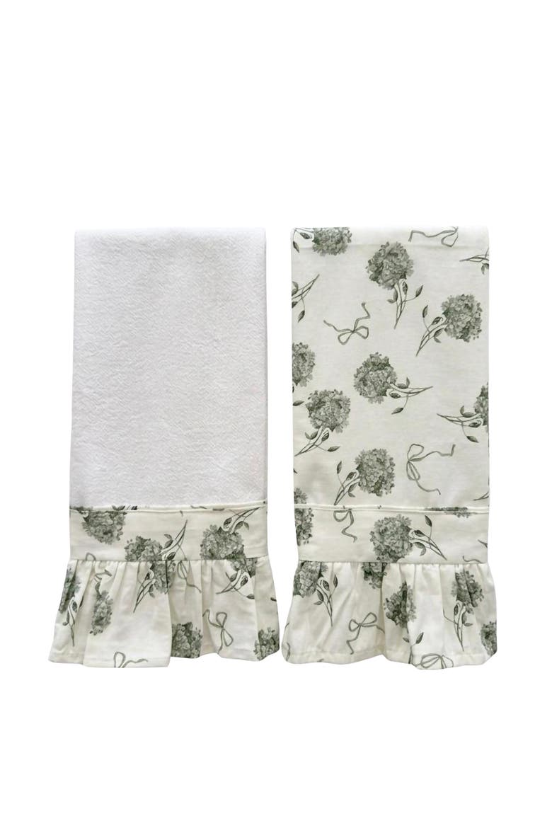 Tuileries Garden Ruffled Kitchen Towels - Set of 2, Main, color, White