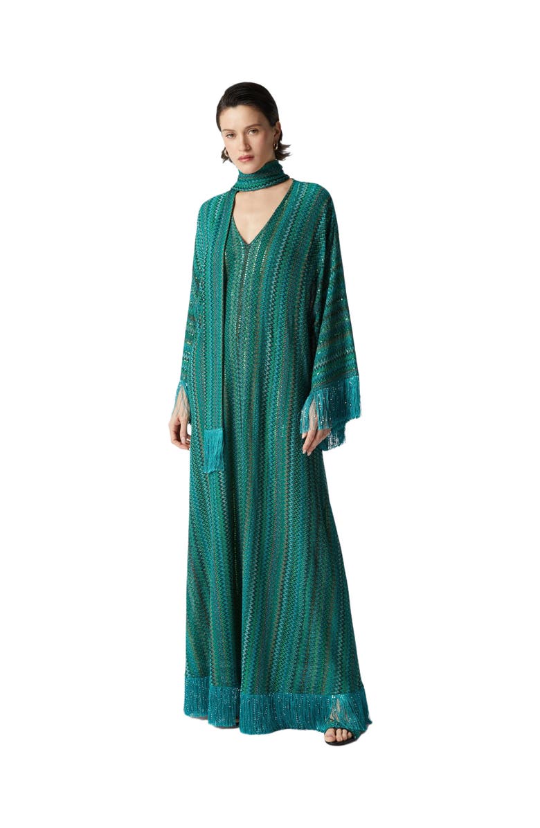Missoni Zigzag Kaftan With Sequins And V-neck And Removable Scarf With Fringes, Main, color, 