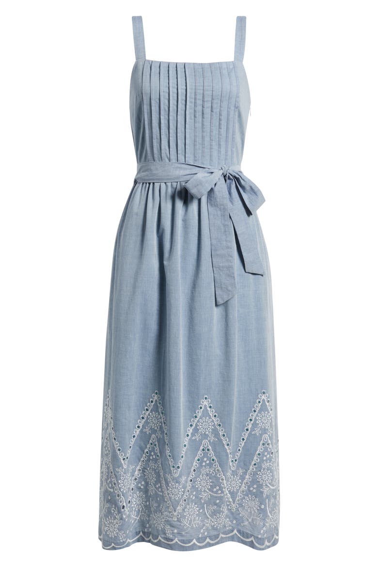 Embroidery Detail Cotton Dress, Alternate, color, DENIM/ IVORY
