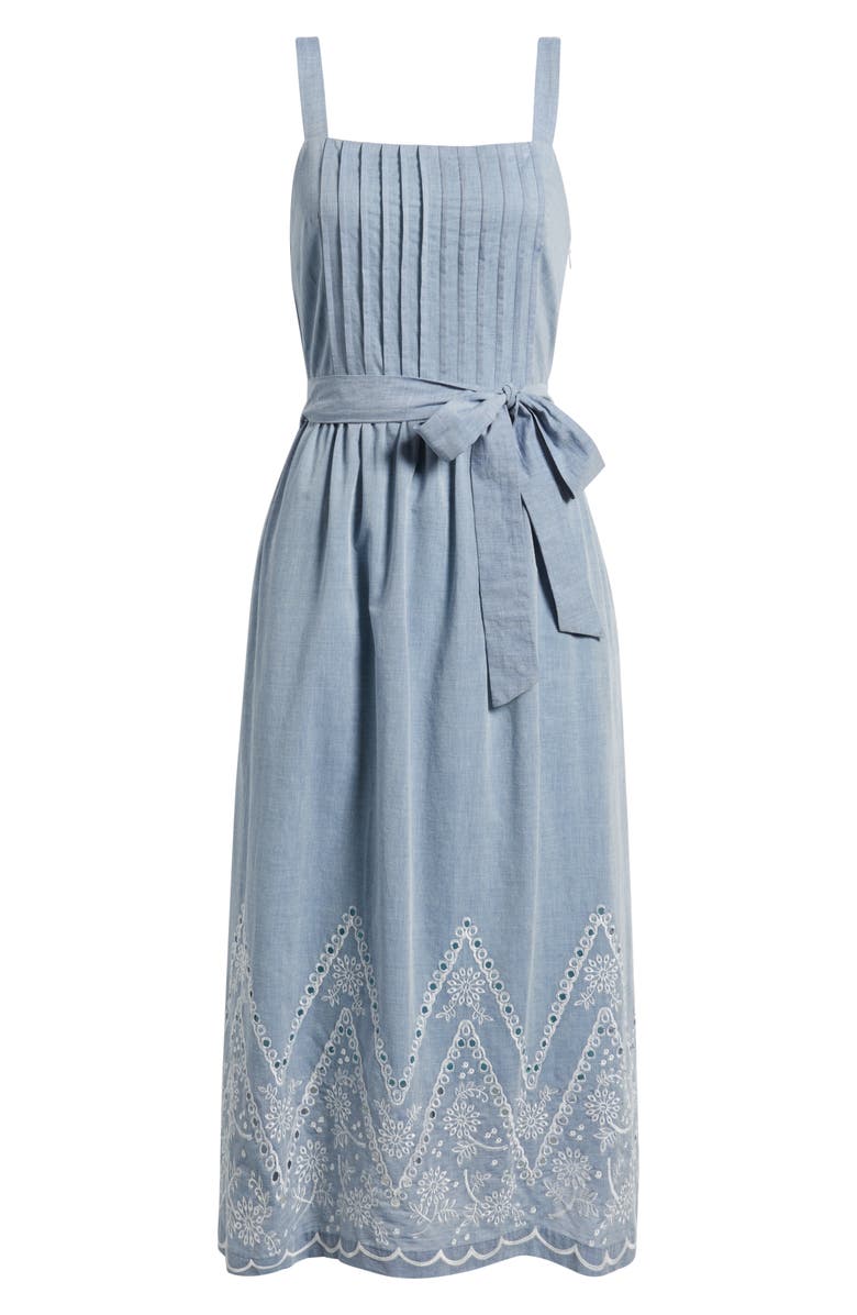 Julia Jordan Embroidery Detail Cotton Dress, Alternate, color, Denim/ Ivory