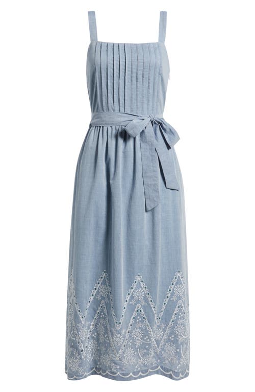 Julia Jordan Embroidered Denim Midi Dress In Denim/ivory