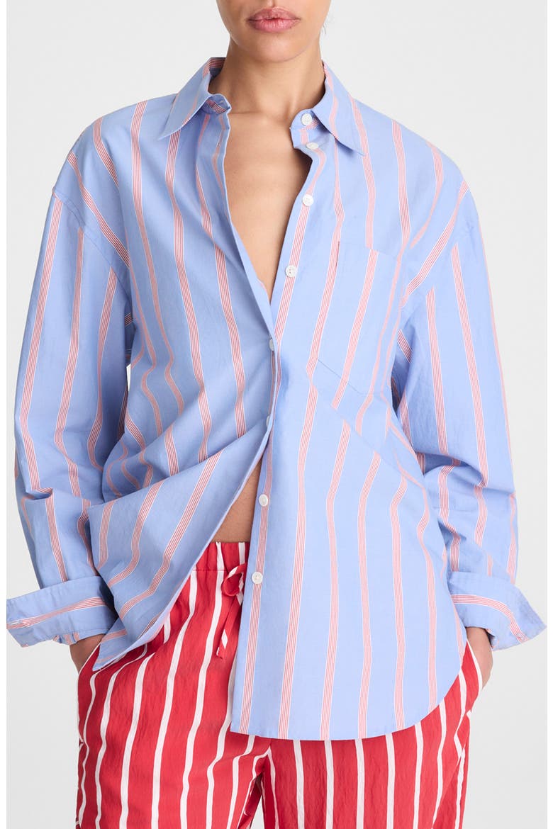 The Easy Stripe Cotton Poplin Button-Up Shirt, Main, color, CALM BLUE