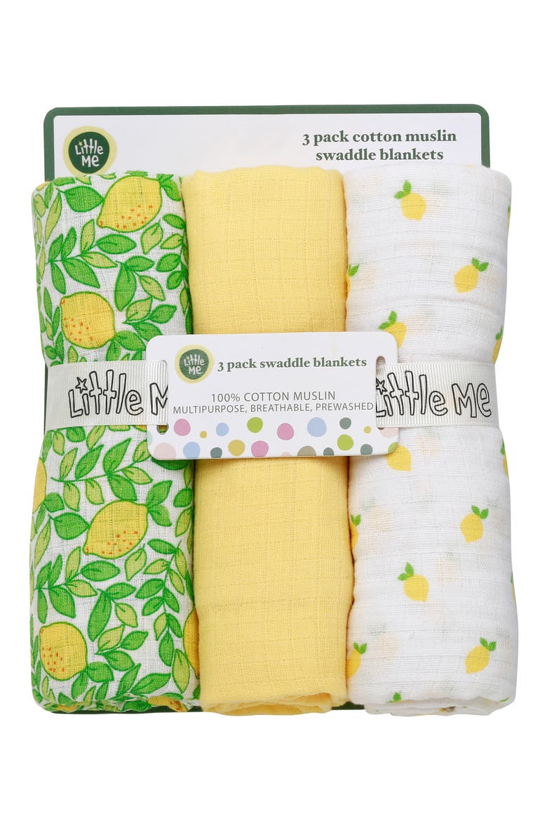 Lemon Print 3-Pack Assorted Swaddle Blanket Set, Alternate, color, YELLOW