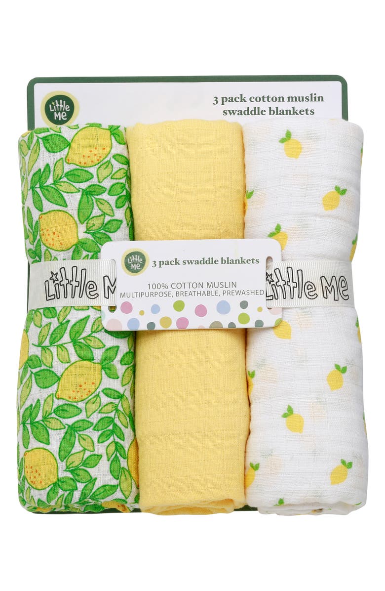 Little Me 3-Pack Cotton Muslin Swaddle Blankets, Alternate, color, Yellow