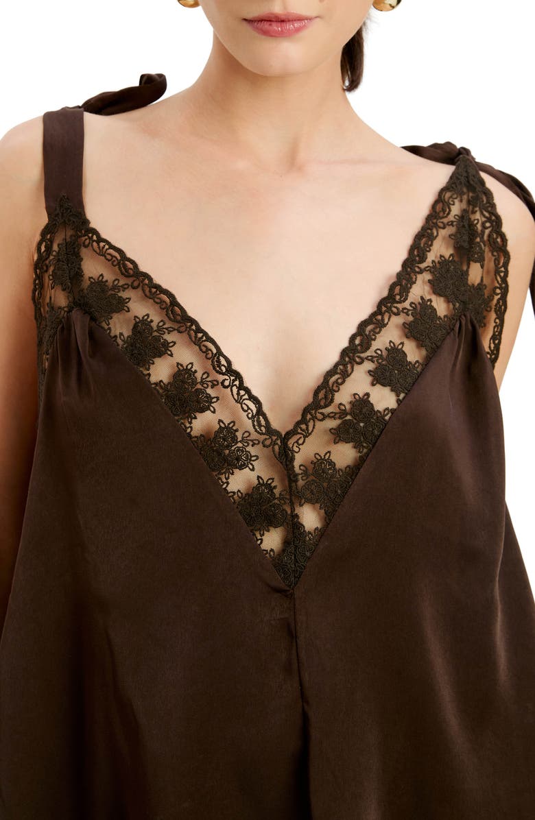 Bardot Aubrey Embroidered Tie Strap Camisole, Alternate, color, Dark Choco