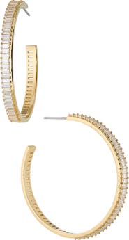 Nadri Large Disco Baguette Cubic Zirconia Hoop Earrings