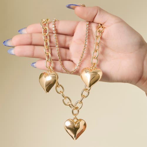 Jessica Simpson Triple Heart Statement Necklace In Gold
