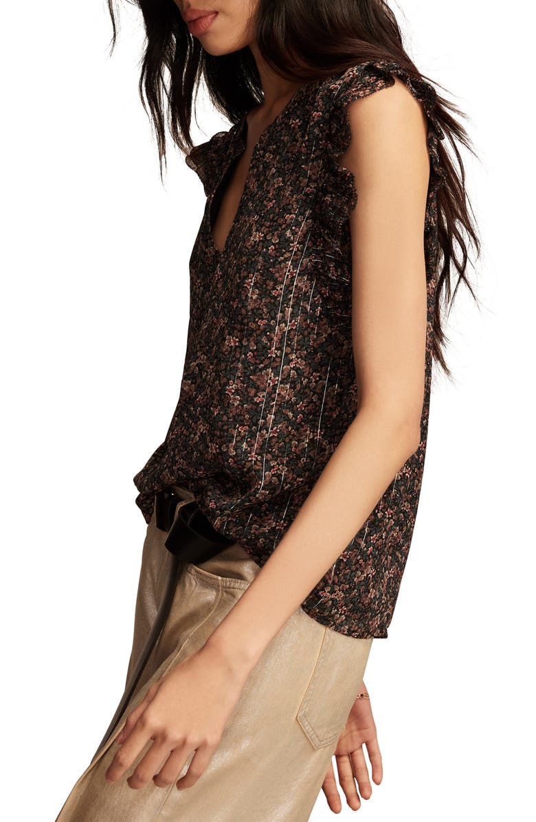 Lucky Brand Split Neck Ruffle Sleeve Top, Alternate, color, 