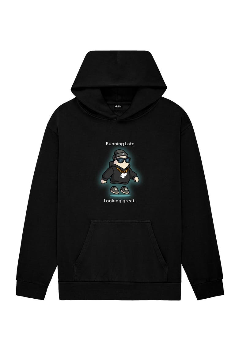 Mens Running Late Ghost Midweight Hoodie, Main, color, Black